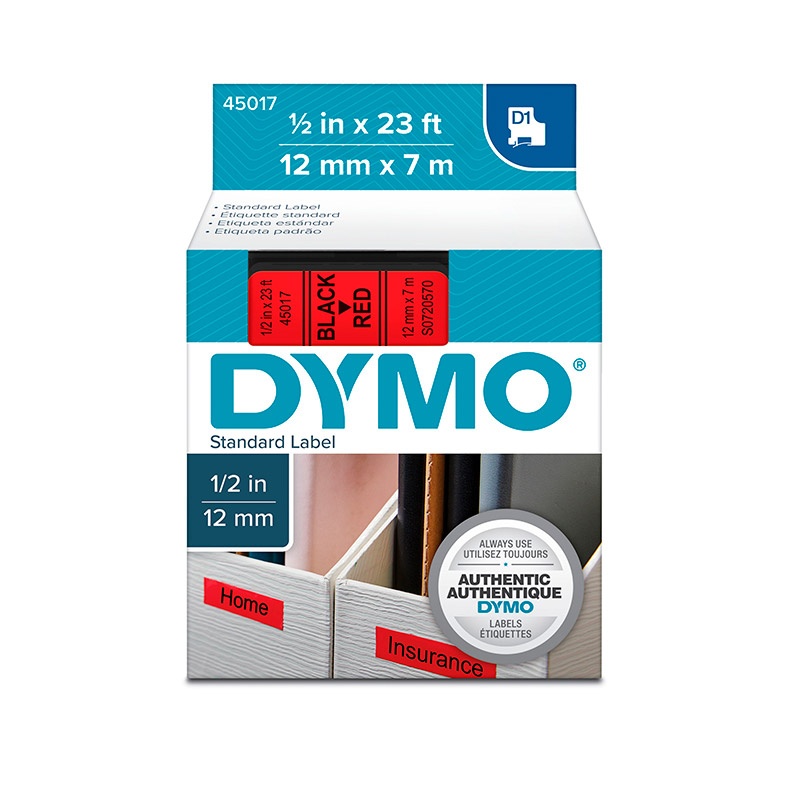 Negro sobre rojo cinta para DYMO D1 45017 S0720570 12 millimeter x7m 